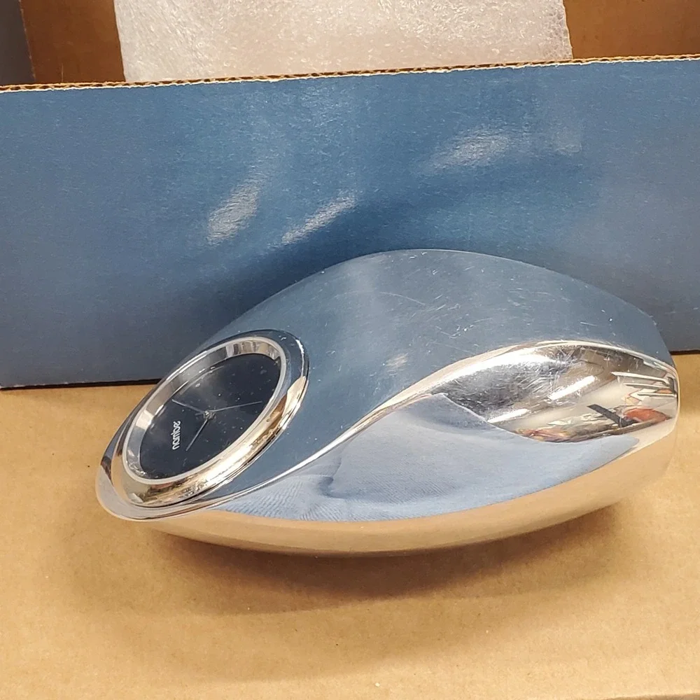 VTG Nambé Space Age Paperweight Desk Clock  #6424 Fred Bould 2002 Original Box